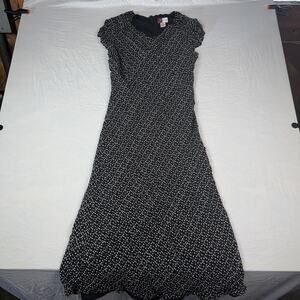 JM Collection Dress Womens Black White Polka Dot Midi Maxi Flowy Short Sleeve